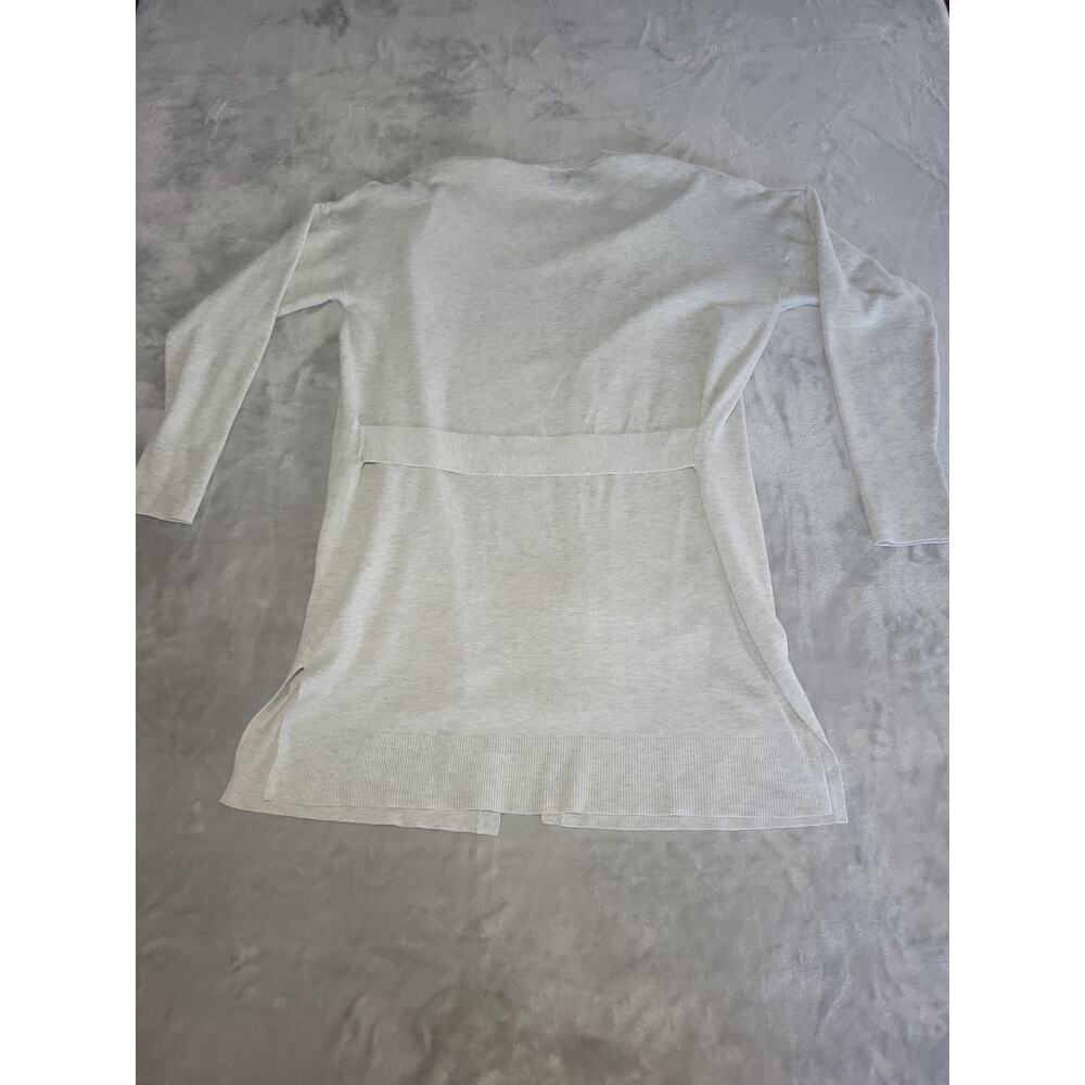 Womens Open Front Cardigan Sweater Size L Belted Back Minimalist Chic 3/4 Sleeve - Picture 5 of 10